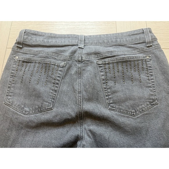 Miracle Body‎ Ladies Flare Leg Gray Jeans W/ Rhinestones On Back Pockets. Sz 14 - Picture 2 of 10